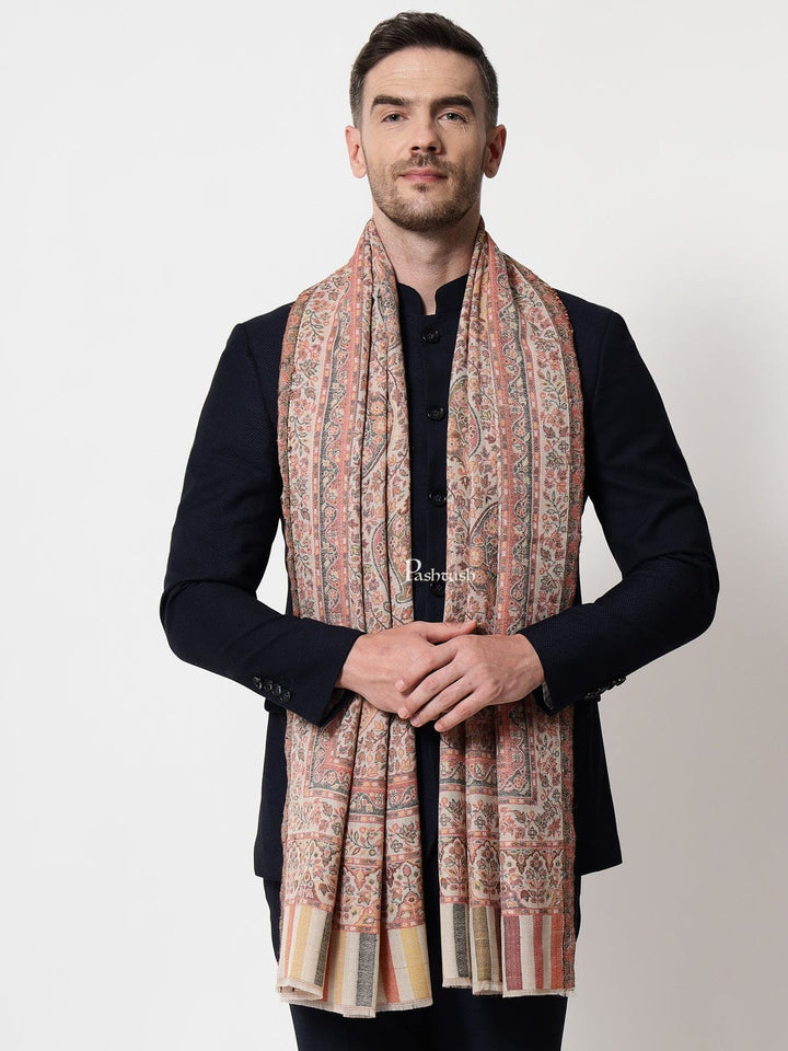 Pashtush India Mens Scarves Stoles and Mufflers Pashtush mens Extra Fine Wool stole, jacquard design, Multicolour