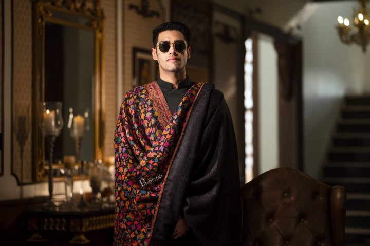 Pashtush India 100x200 Pashtush Mens Extra Soft Wool, Kaani Weave Stole, Fine Wool