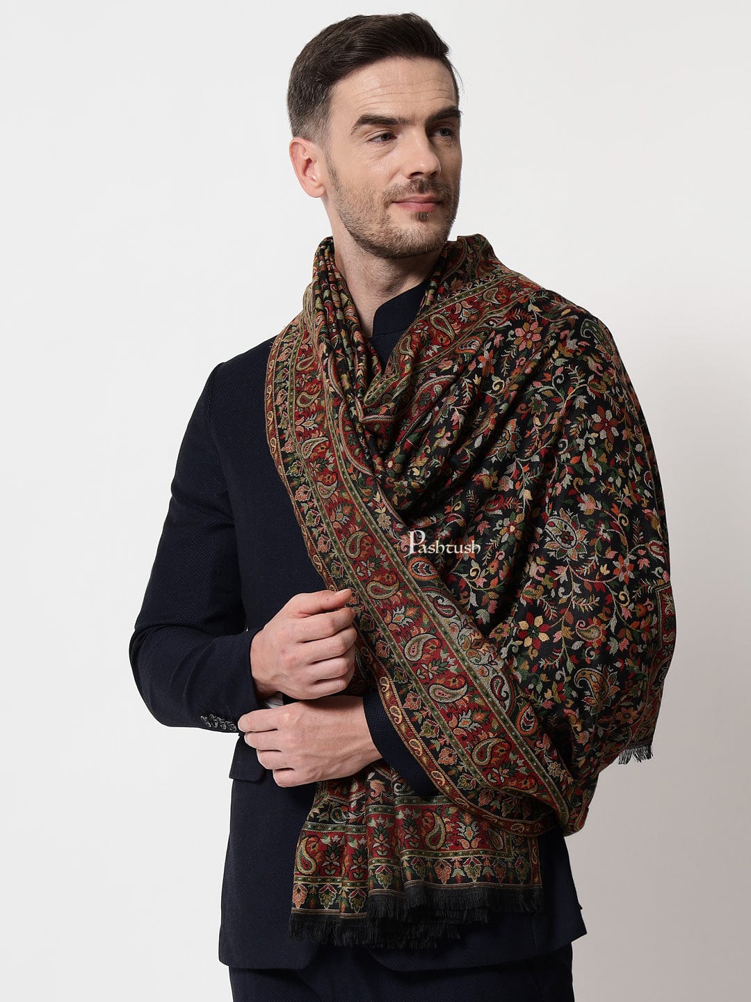 Pashtush India Mens Scarves Stoles and Mufflers Pashtush mens faux pashmina stole, ethnic weave design, Multicolour