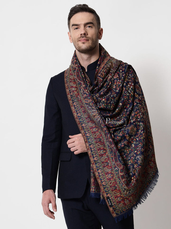 Pashtush India Mens Scarves Stoles and Mufflers Pashtush mens faux pashmina stole, ethnic weave design, Navy Blue