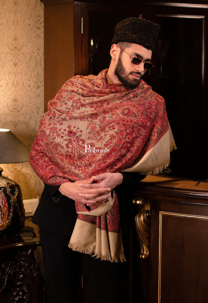 Pashtush India Mens Scarves Stoles and Mufflers Pashtush mens faux pashmina stole, jacquard design, Beige