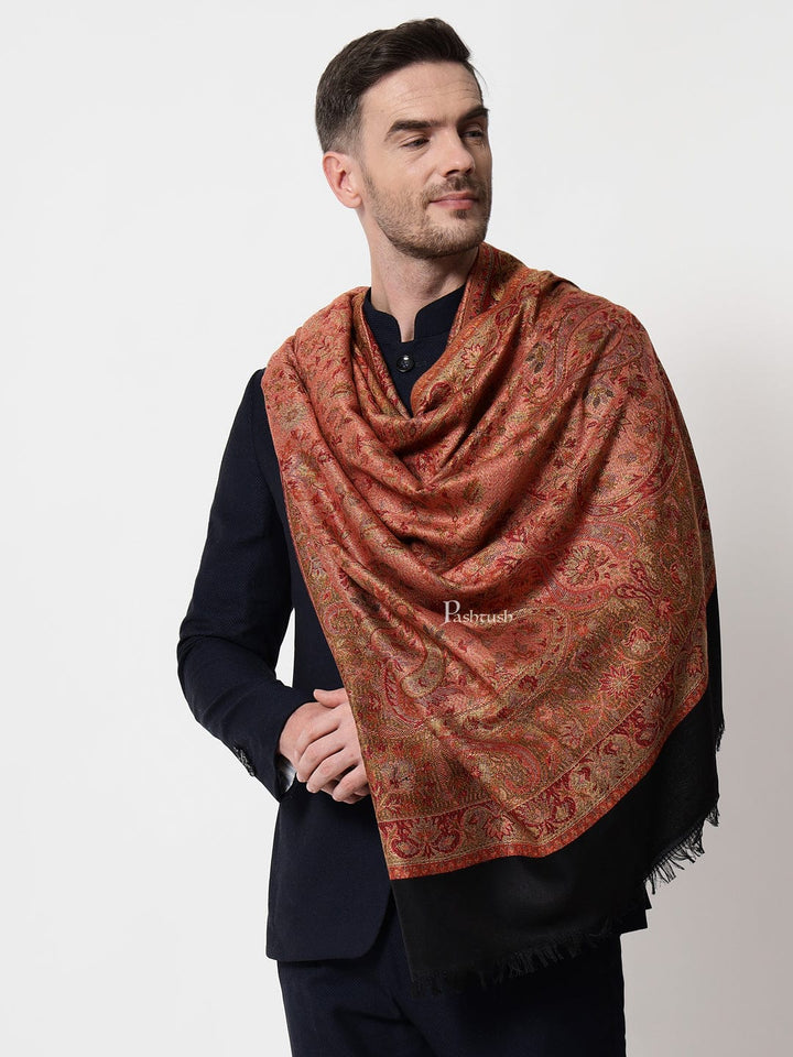 Pashtush India Mens Shawls Gents Shawl Pashtush mens faux pashmina stole, jacquard design, Black