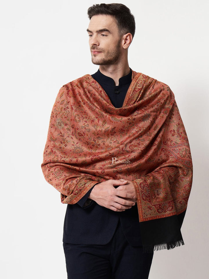 Pashtush India Mens Shawls Gents Shawl Pashtush mens faux pashmina stole, jacquard design, Black