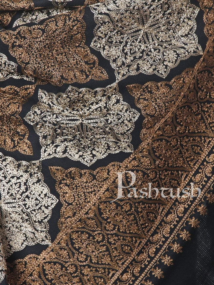 Pashtush India 70x200 Pashtush Mens Fine Kashmiri Embroidery Stole, Black