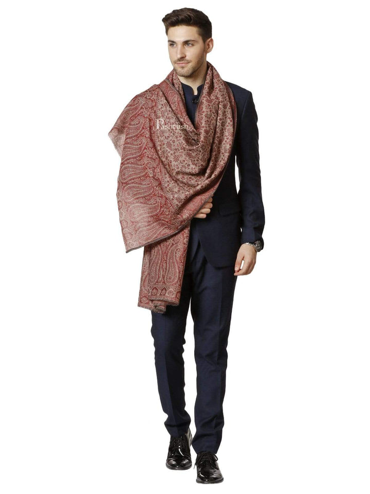 Pashtush India 70x200 Pashtush Mens Fine Wool Ethnic Stole, With Paisley Weave