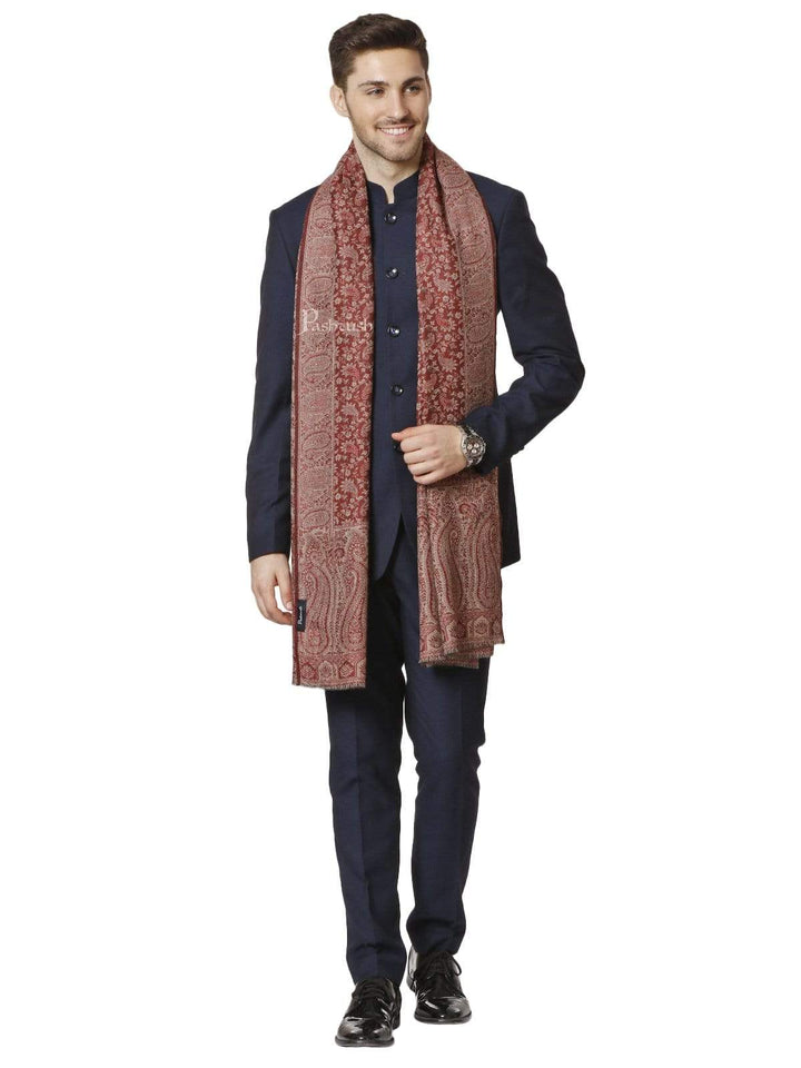 Pashtush India 70x200 Pashtush Mens Fine Wool Ethnic Stole, With Paisley Weave