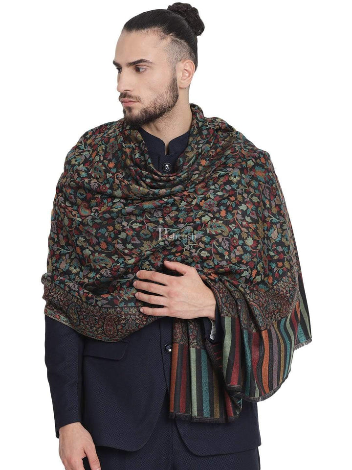 Pashtush India 100x200 Pashtush Mens Fine Wool Ethnic Weave Stole, Soft and Warm