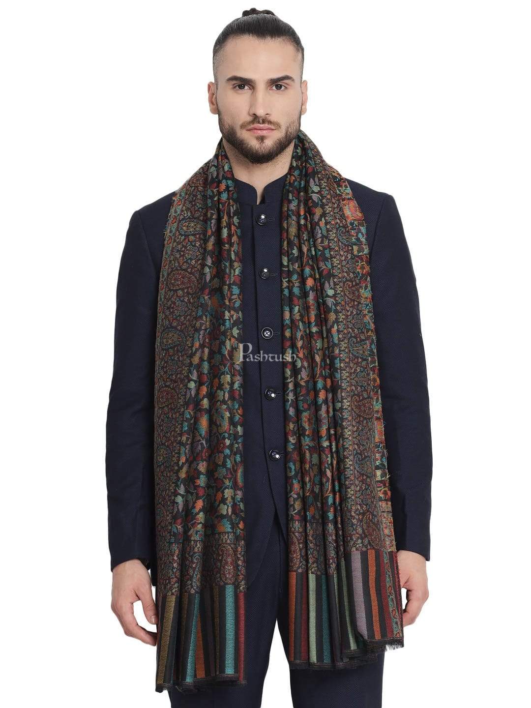 Pashtush India 100x200 Pashtush Mens Fine Wool Ethnic Weave Stole, Soft and Warm