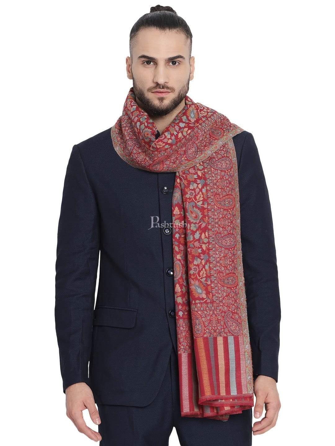 Pashtush India 100x200 Pashtush Mens Fine Wool Ethnic Weave Stole, Soft and Warm
