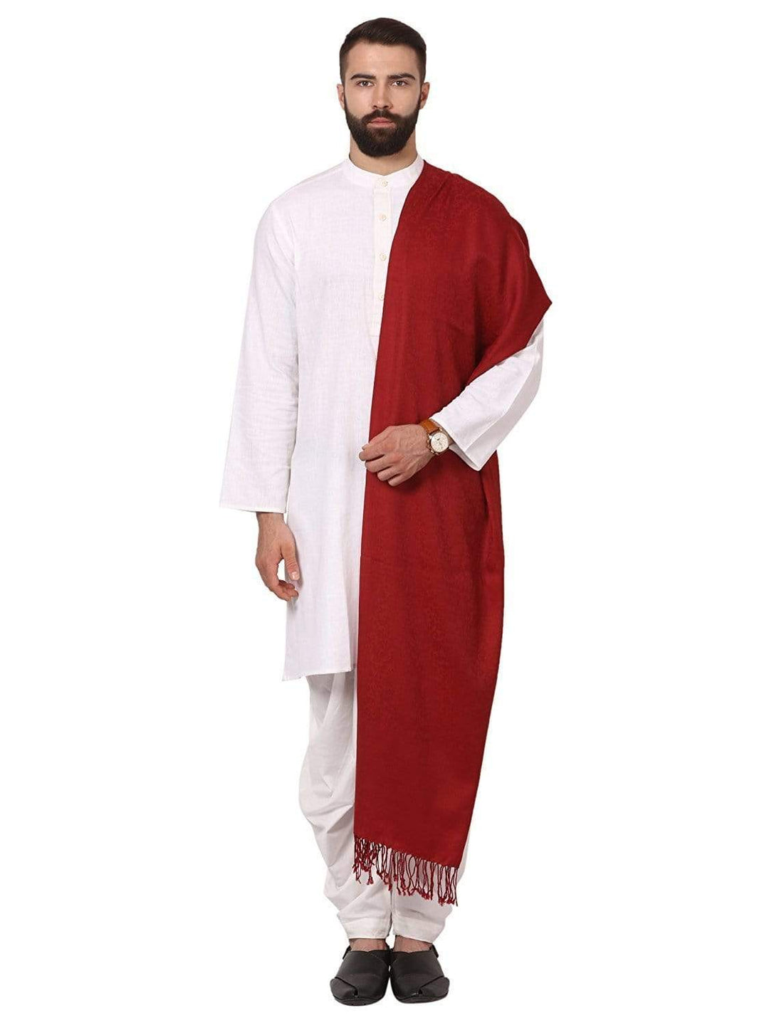 Pashtush India 70x200 Pashtush Mens Fine Wool Jacquard Muffler, Maroon