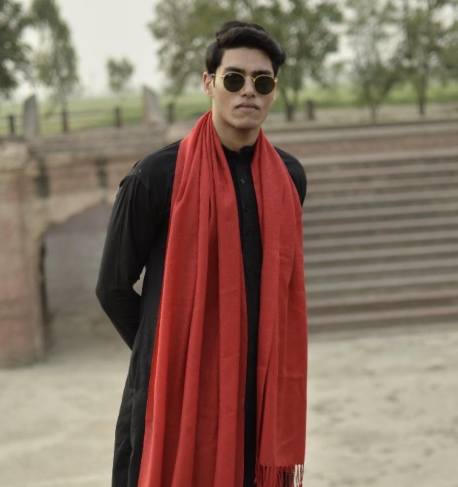 Pashtush India Stole Pashtush Mens Fine Wool Jacquard Muffler (Scarlet)