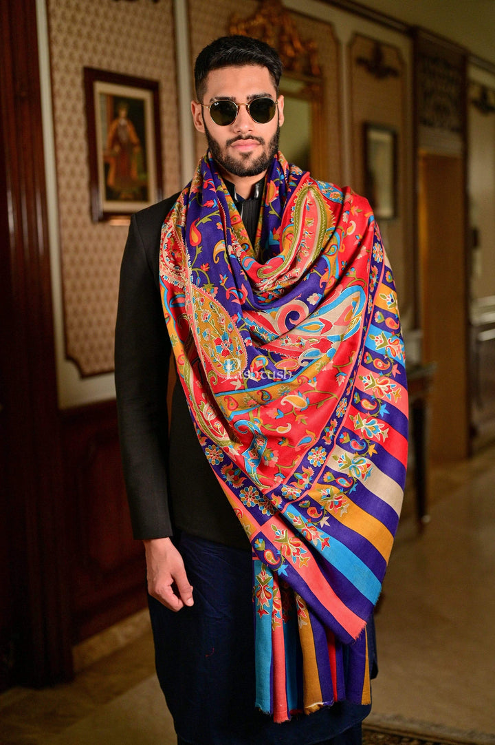 Pashtush India 114x228 Pashtush Mens Fine Wool, Kalamkari Printed Shawl, Multicoloured