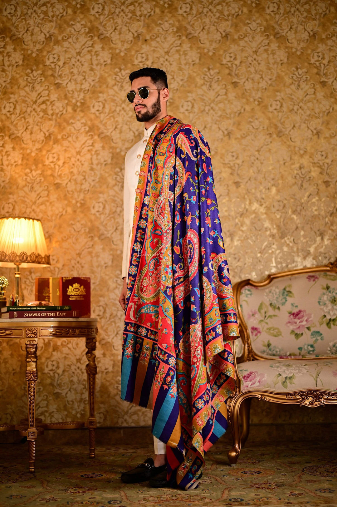 Pashtush India 114x228 Pashtush Mens Fine Wool, Kalamkari Printed Shawl, Multicoloured