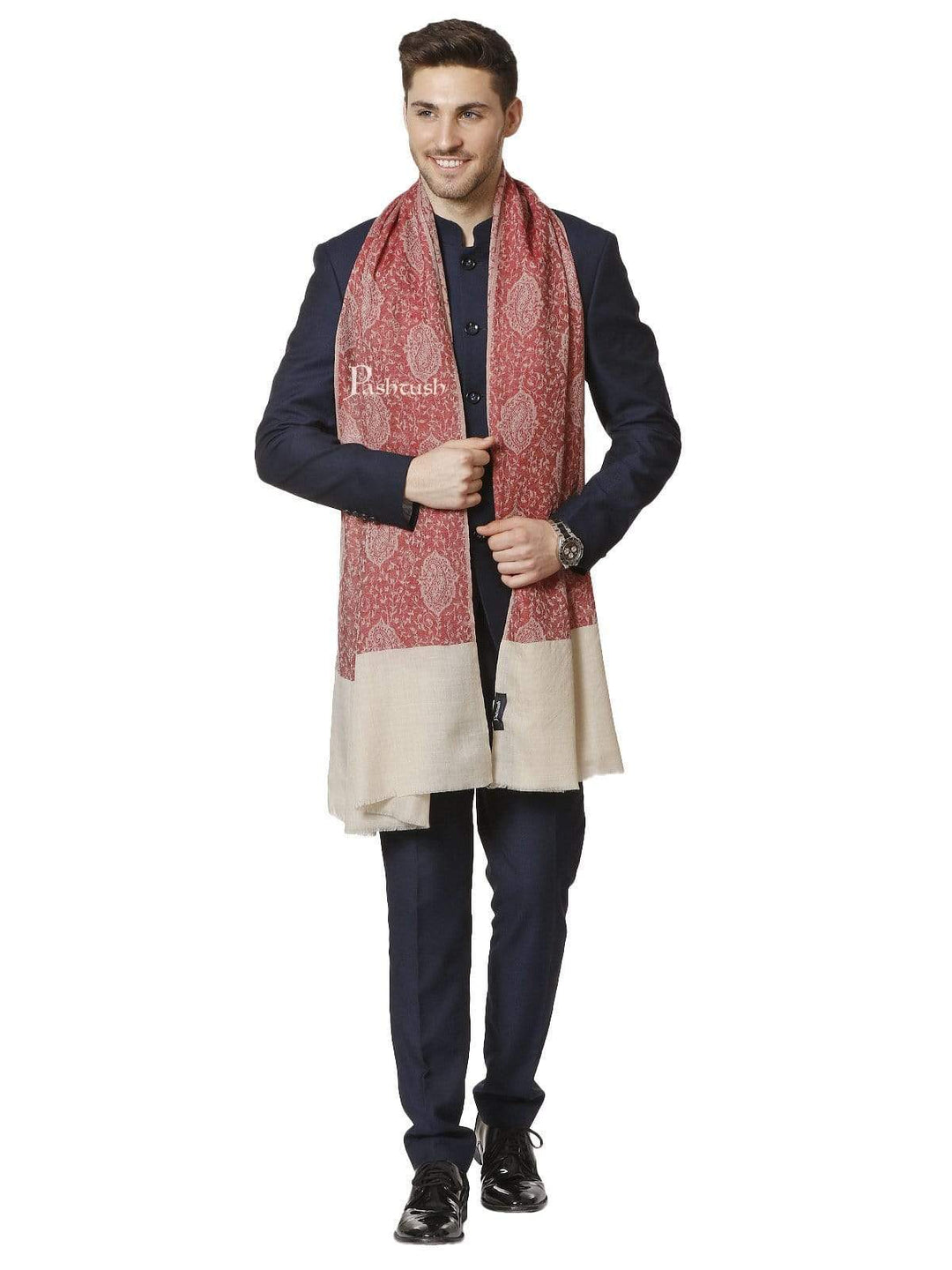 Pashtush India 70x200 Pashtush Mens Fine Wool Luxury Stole, Soft and Warm