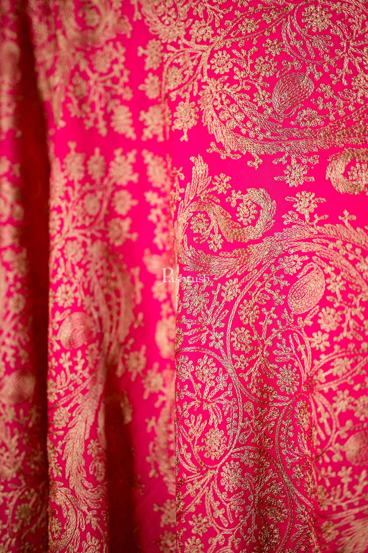 Pashtush India 70x200 Pashtush Mens Fine Wool, Silky Nalki Embroidery Needlework Stole, Hot Pink