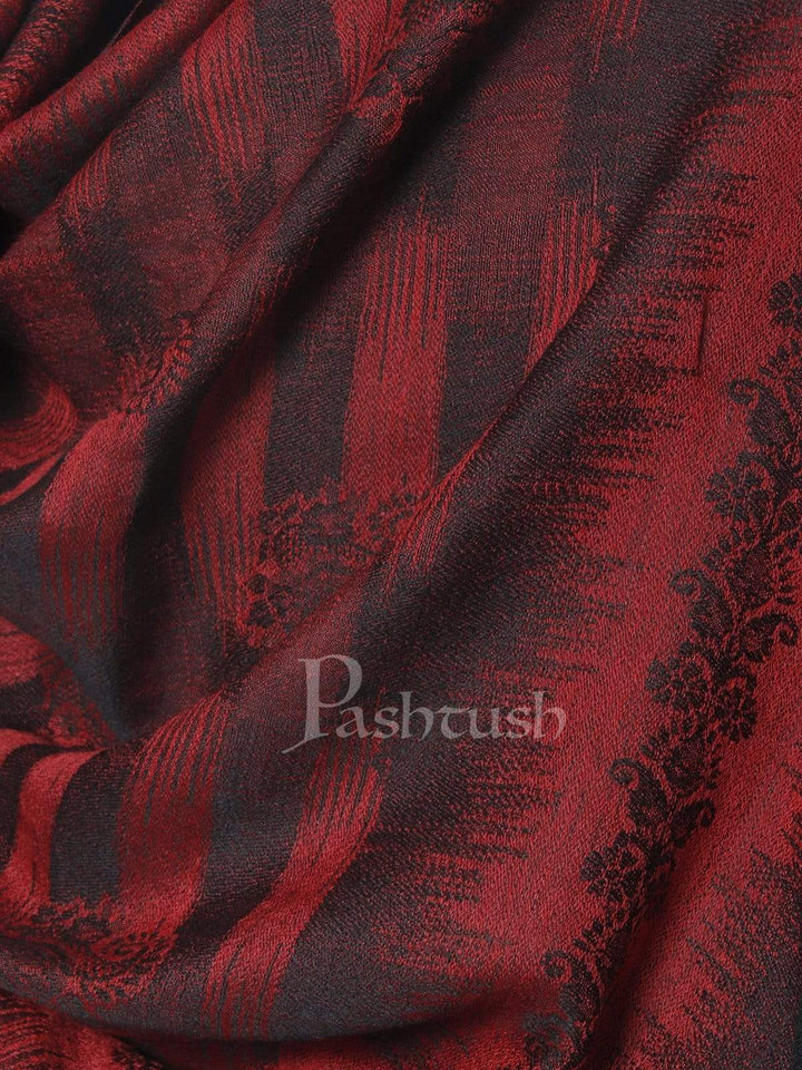 Pashtush India 70x200 Pashtush Mens Fine Wool Stole, Ikkat Design, Maroon and Black