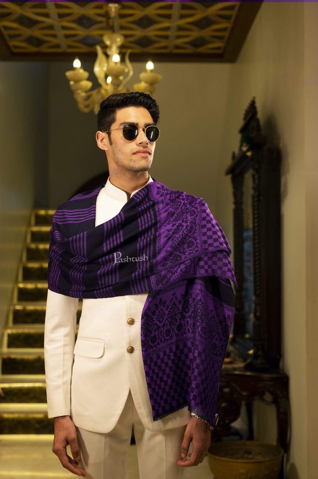 Pashtush India 70x200 Pashtush Mens Fine Wool Stole, Tuscan Sun, Purple