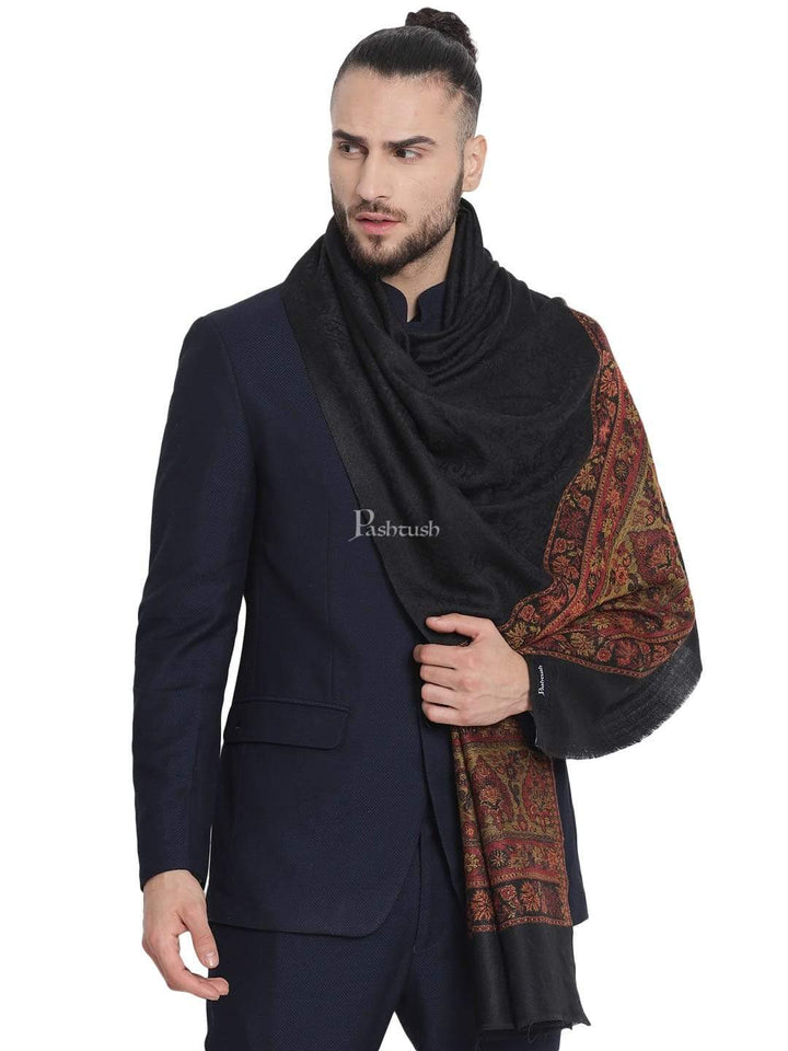 Pashtush India 70x200 Pashtush Mens Fine Wool Stole, Tuscan Sun, Black