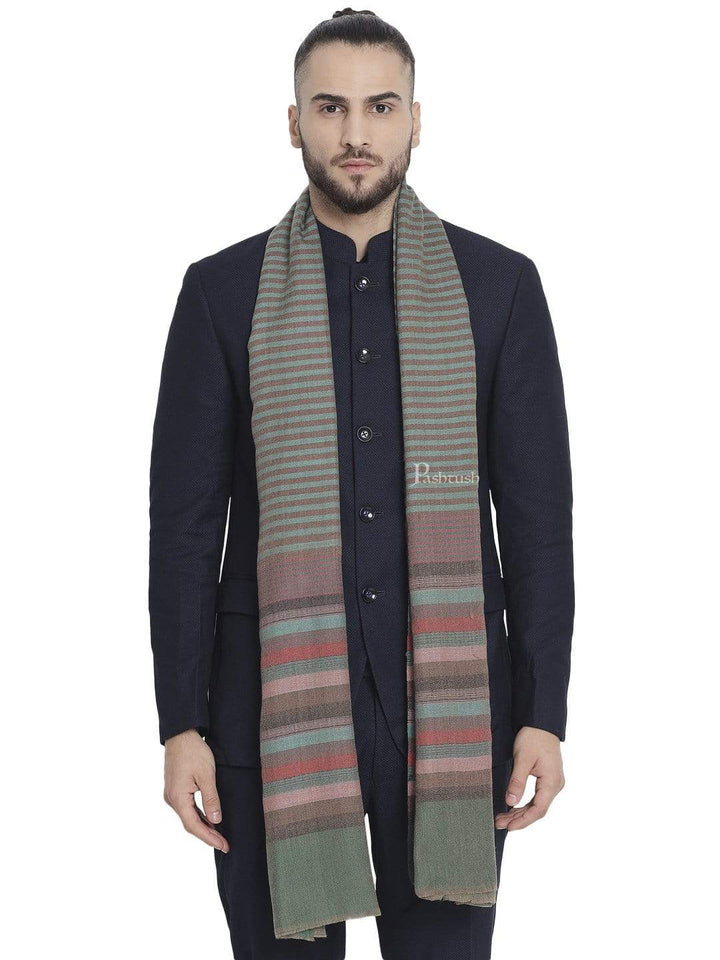 Pashtush India 70x200 Pashtush Mens Fine Wool Striped Muffler, Soft and Warm Stole Scarf