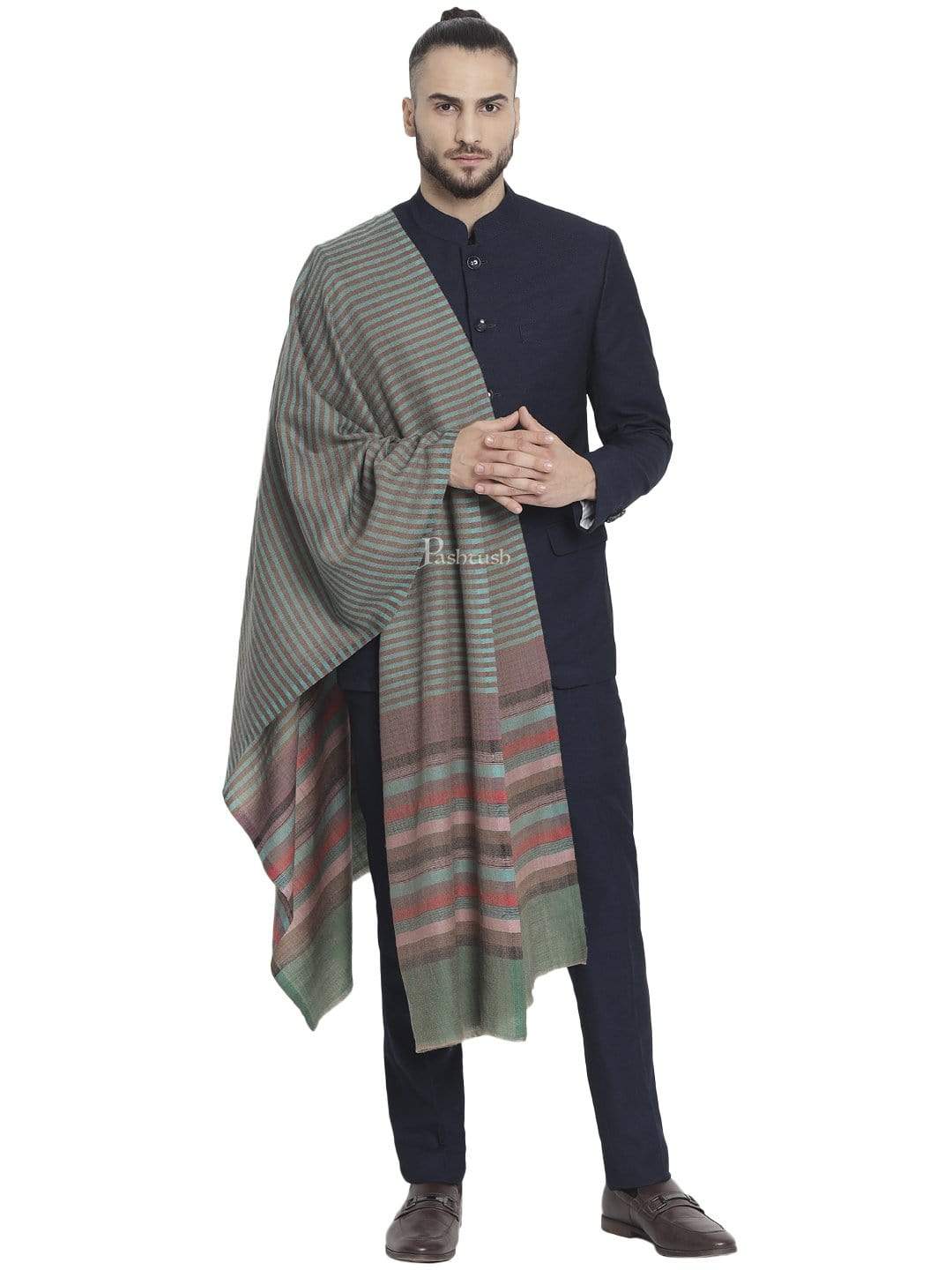 Pashtush India 70x200 Pashtush Mens Fine Wool Striped Muffler, Soft and Warm Stole Scarf