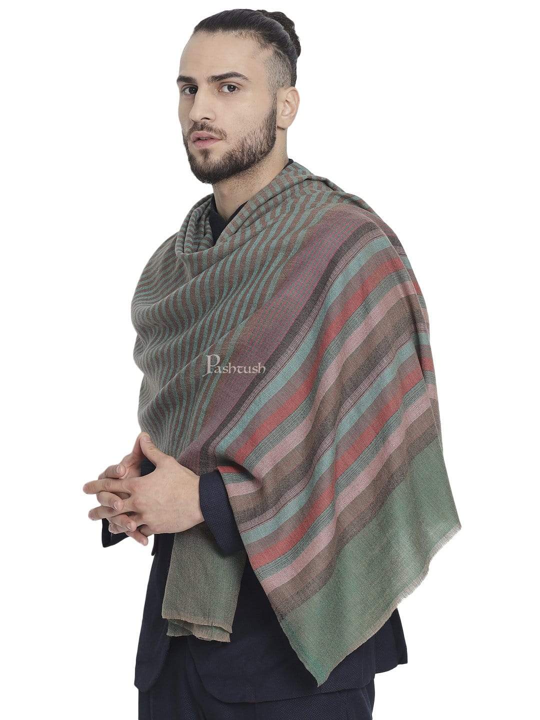 Pashtush India 70x200 Pashtush Mens Fine Wool Striped Muffler, Soft and Warm Stole Scarf