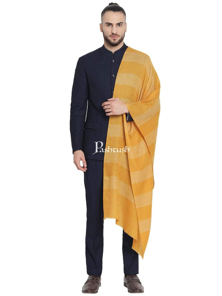 Pashtush India 70x200 Pashtush Mens Fine Wool Striped Muffler, Soft and Warm Stole Scarf, yellow