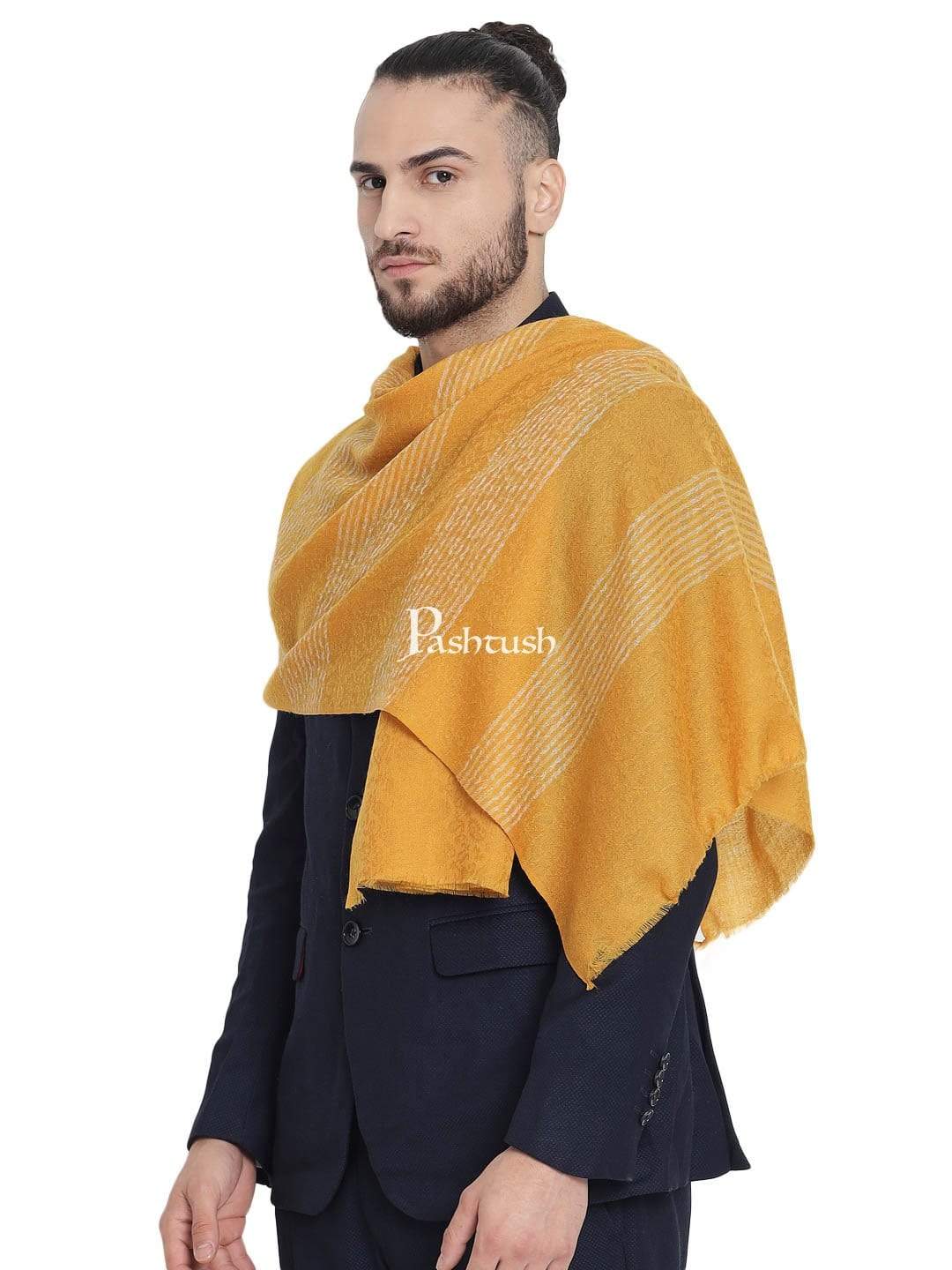 Pashtush India 70x200 Pashtush Mens Fine Wool Striped Muffler, Soft and Warm Stole Scarf, yellow