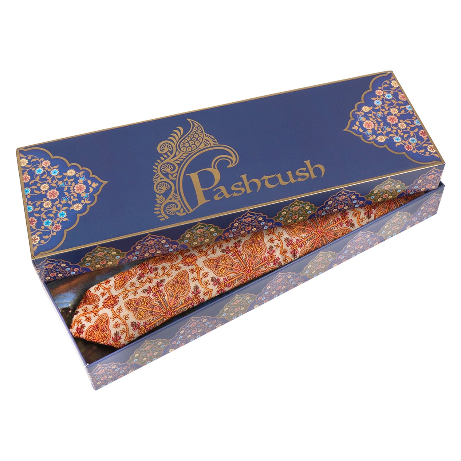 Pashtush India Mens Neckties Ties for Men Pashtush mens Fine Wool tie, Embroidered design, Beige