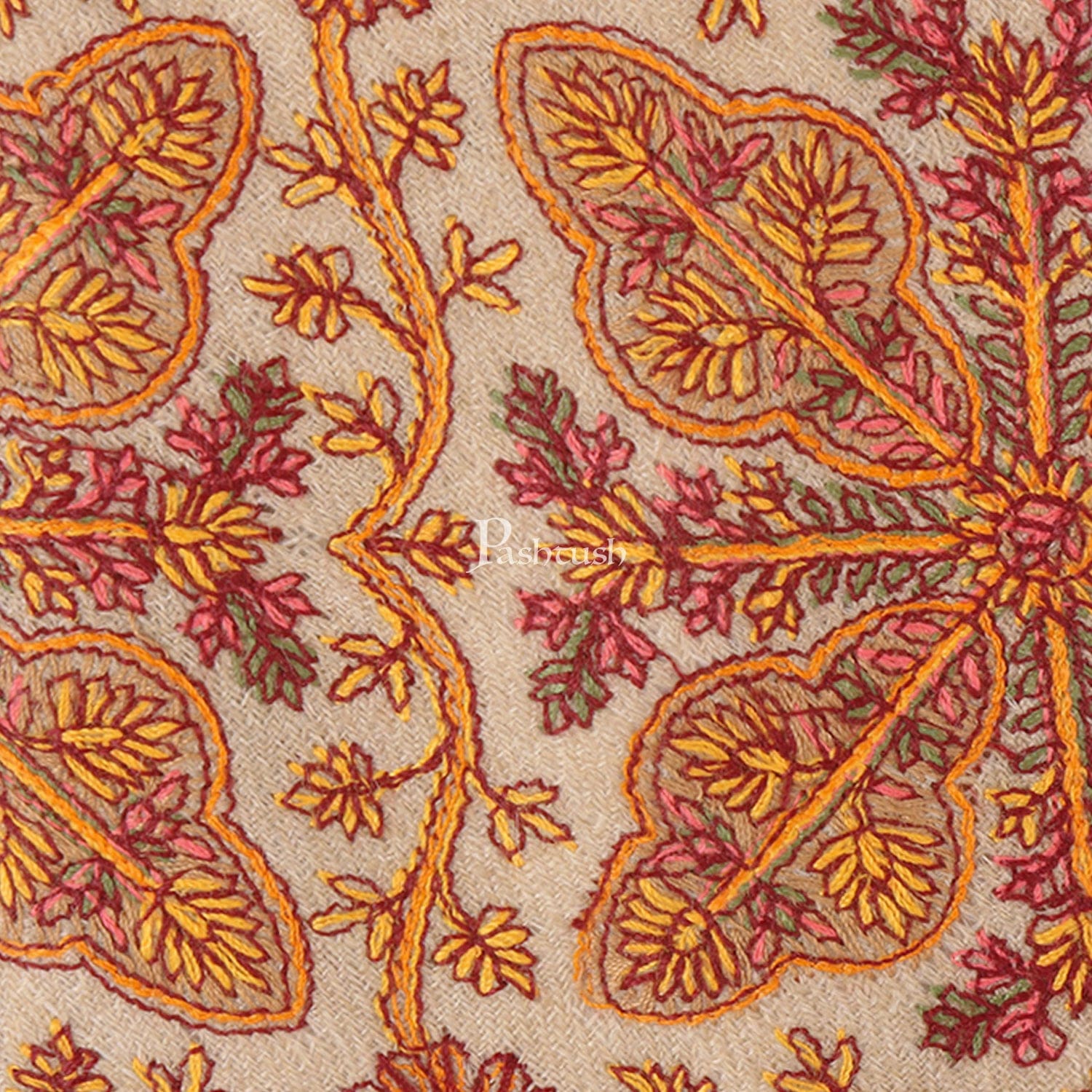 Pashtush India Mens Neckties Ties for Men Pashtush mens Fine Wool tie, Embroidered design, Beige