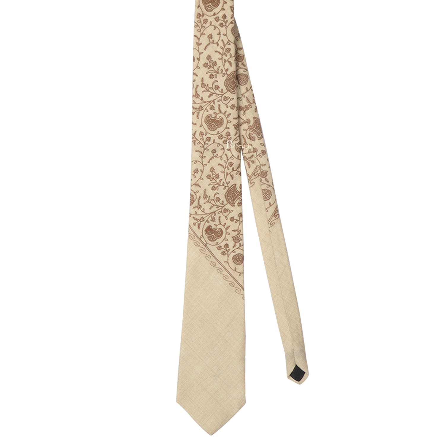Pashtush India Mens Neckties Ties for Men Pashtush mens Fine Wool tie, Embroidered design, Beige