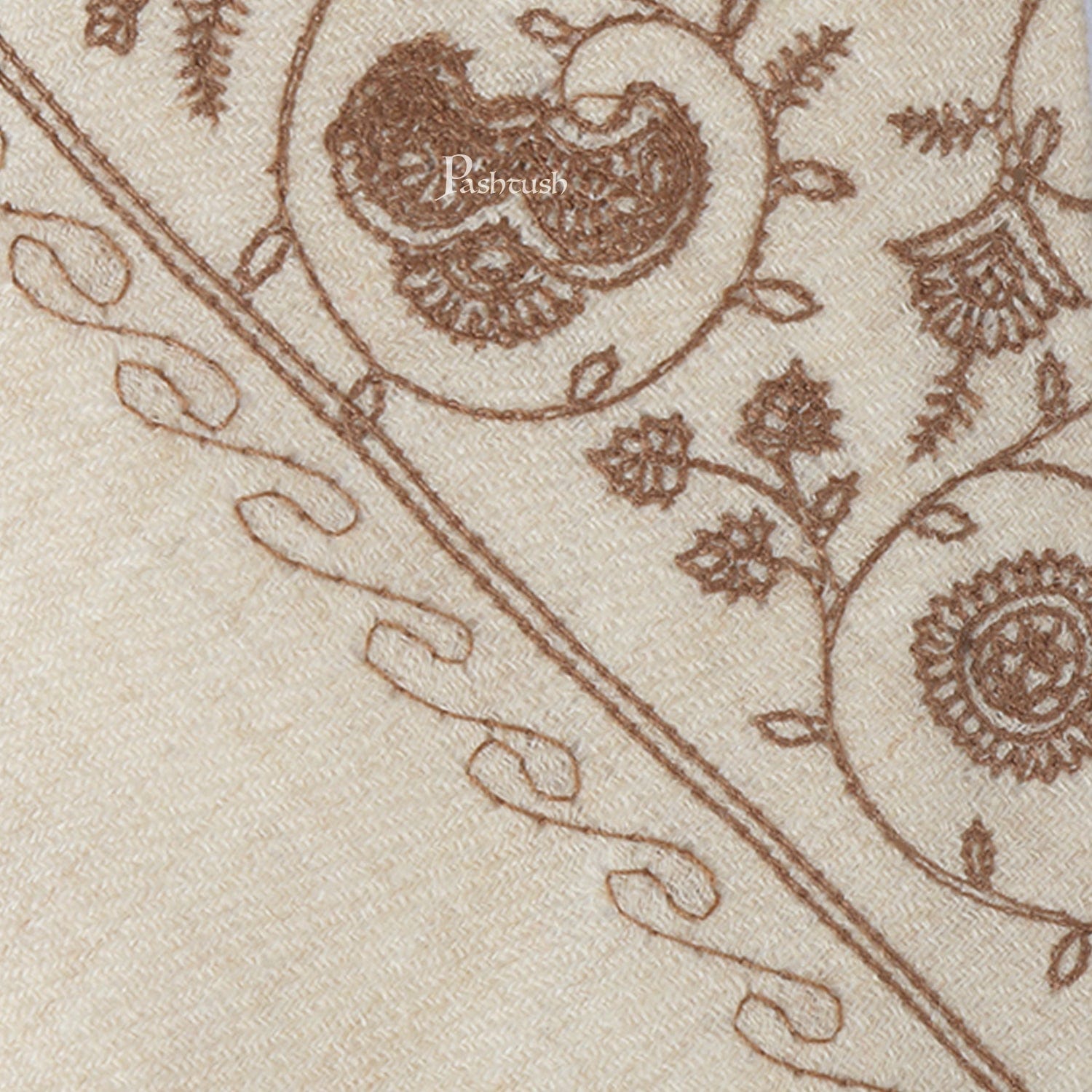 Pashtush India Mens Neckties Ties for Men Pashtush mens Fine Wool tie, Embroidered design, Beige