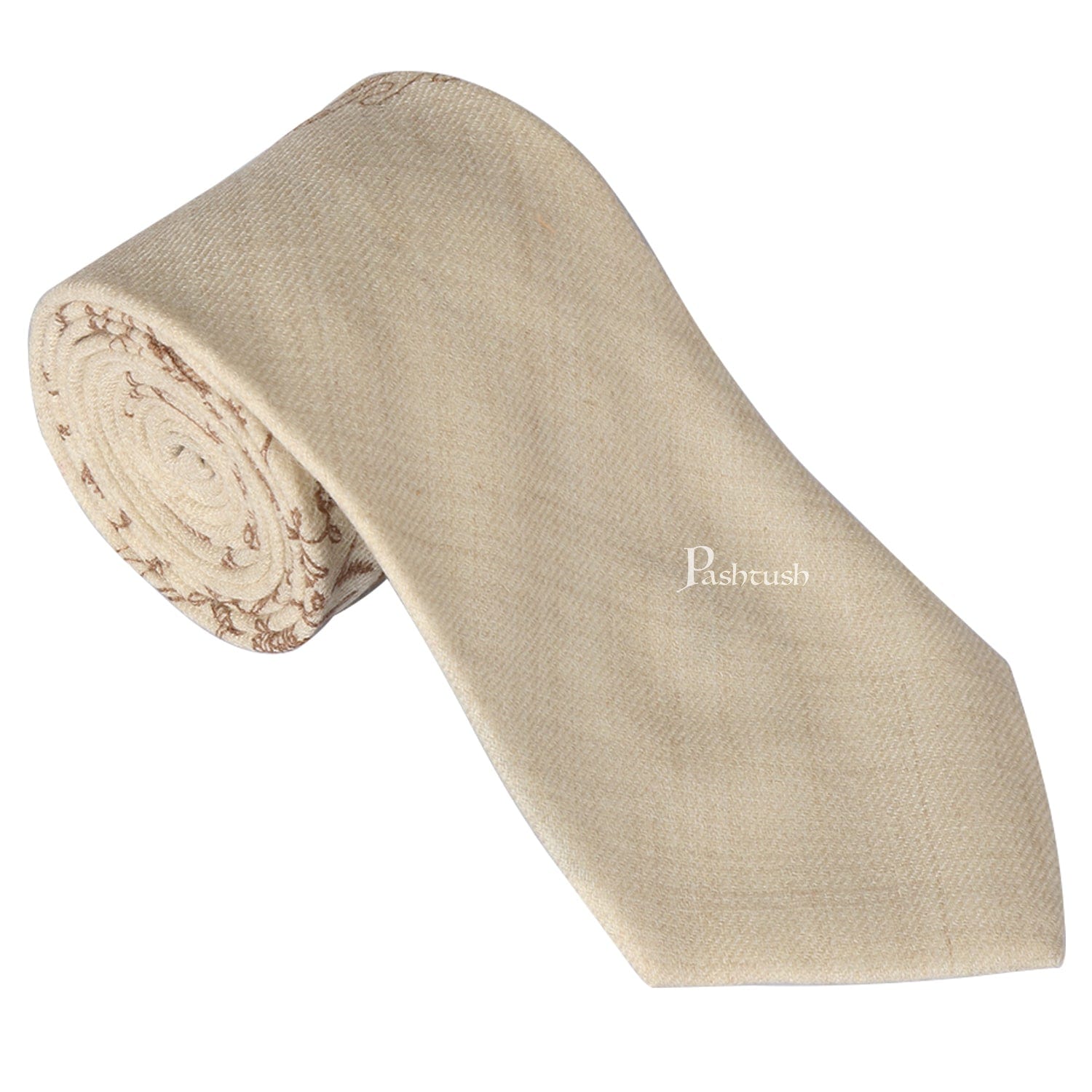 Pashtush India Mens Neckties Ties for Men Pashtush mens Fine Wool tie, Embroidered design, Beige
