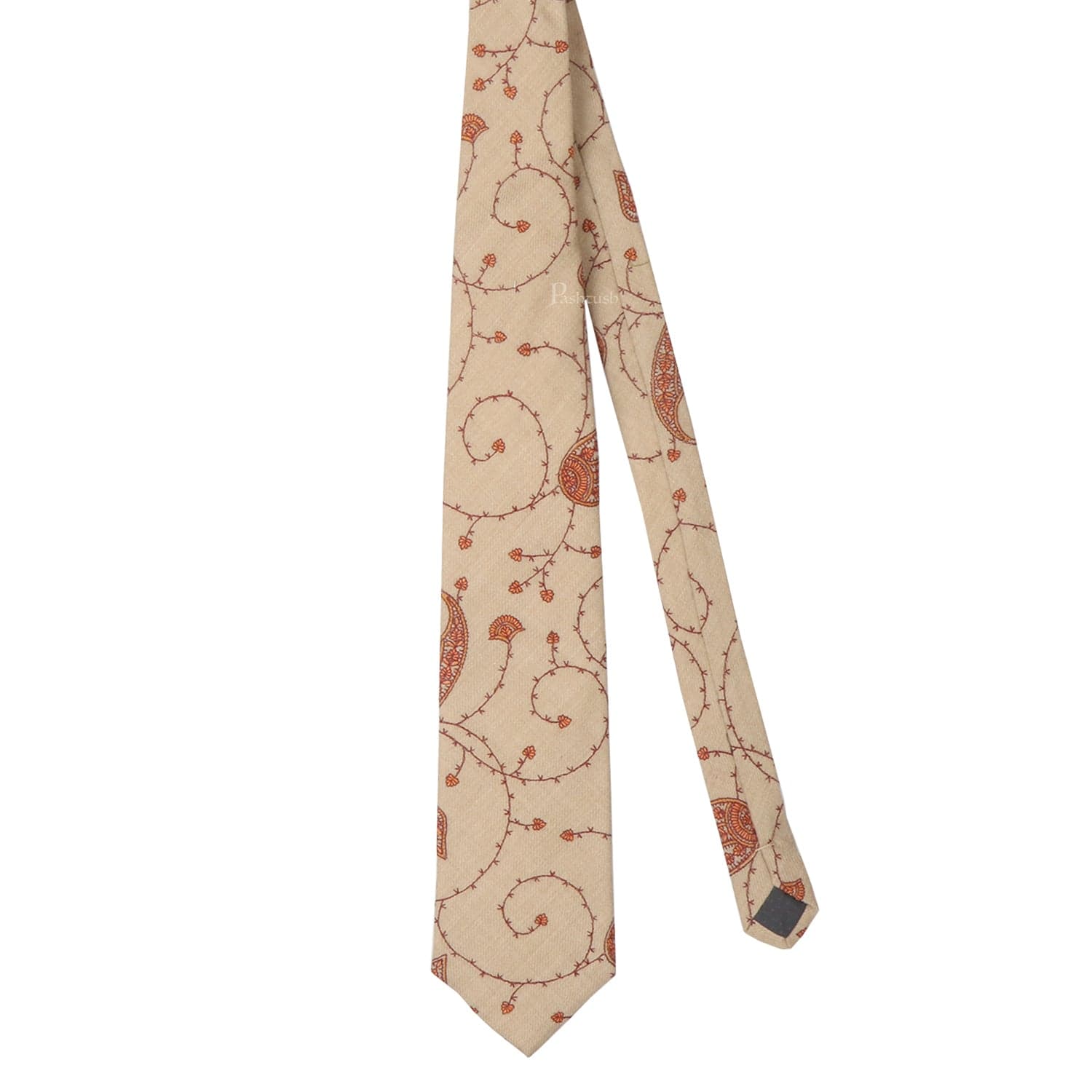 Pashtush India Mens Neckties Ties for Men Pashtush mens Fine Wool tie, Embroidered design, Beige