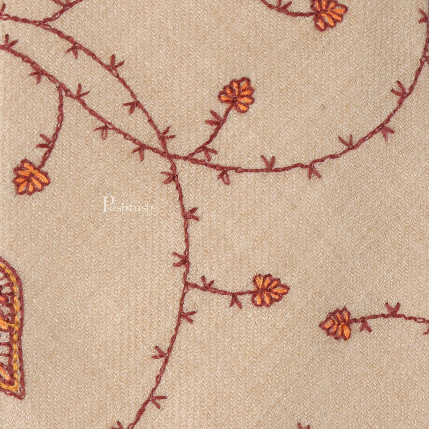 Pashtush India Mens Neckties Ties for Men Pashtush mens Fine Wool tie, Embroidered design, Beige