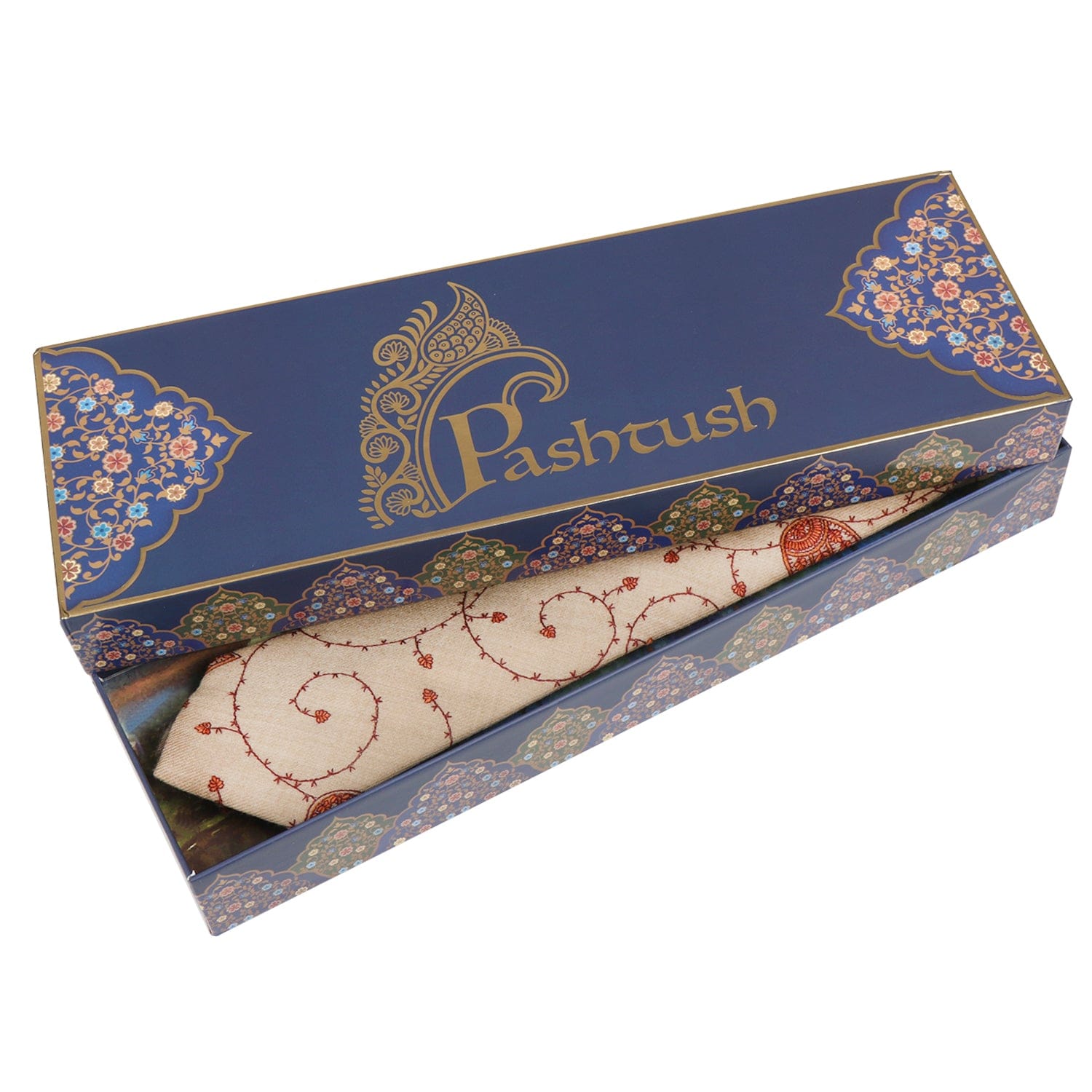 Pashtush India Mens Neckties Ties for Men Pashtush mens Fine Wool tie, Embroidered design, Beige