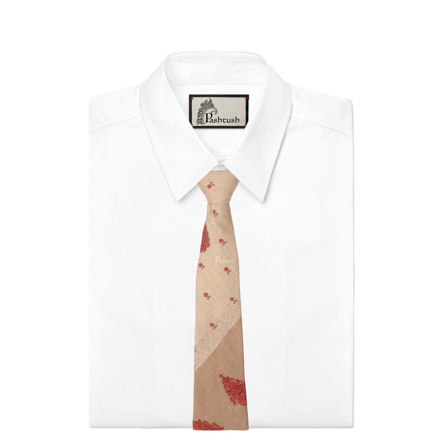 Pashtush India Mens Neckties Ties for Men Pashtush mens Fine Wool tie, Embroidered design, Beige