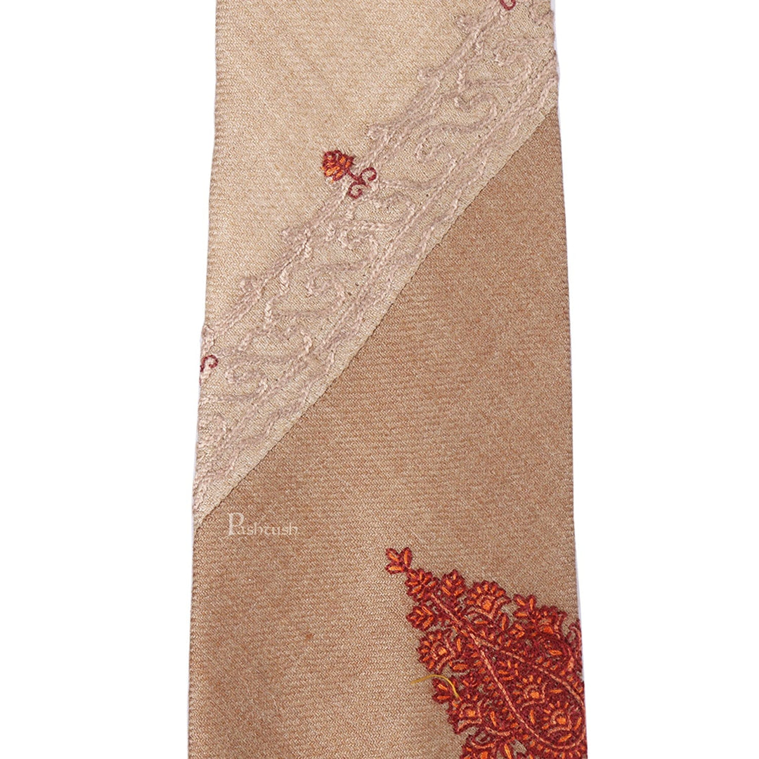 Pashtush India Mens Neckties Ties for Men Pashtush mens Fine Wool tie, Embroidered design, Beige