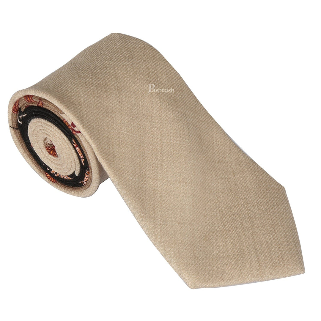 Pashtush India Mens Neckties Ties for Men Pashtush mens Fine Wool tie, Embroidered design, Beige