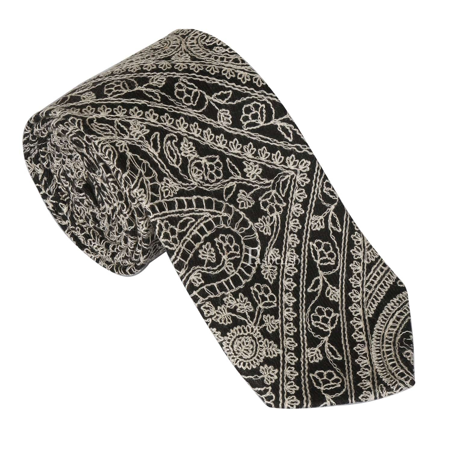 Pashtush India Mens Neckties Ties for Men Pashtush mens Fine Wool tie, Embroidered design, Black