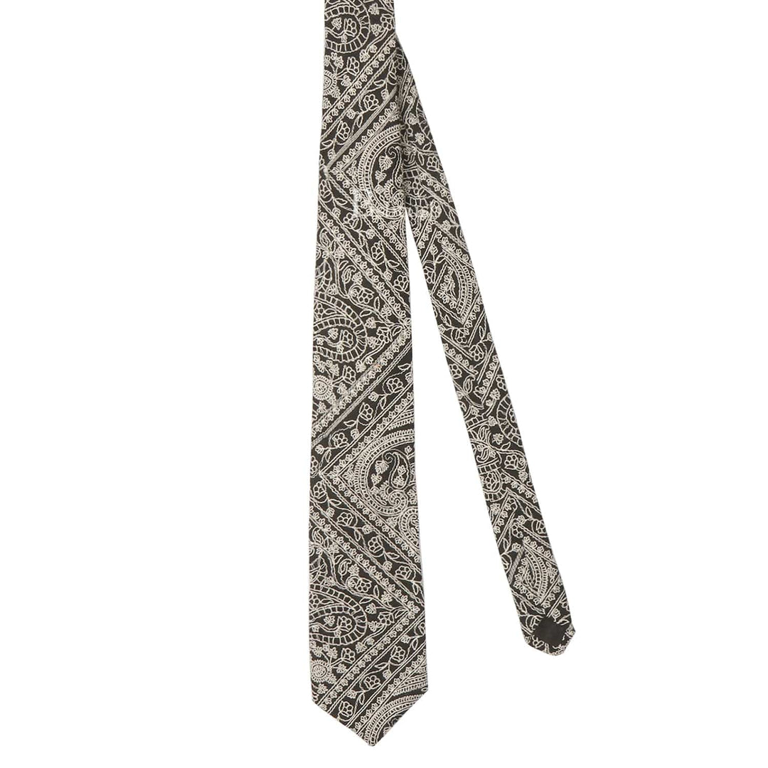 Pashtush India Mens Neckties Ties for Men Pashtush mens Fine Wool tie, Embroidered design, Black