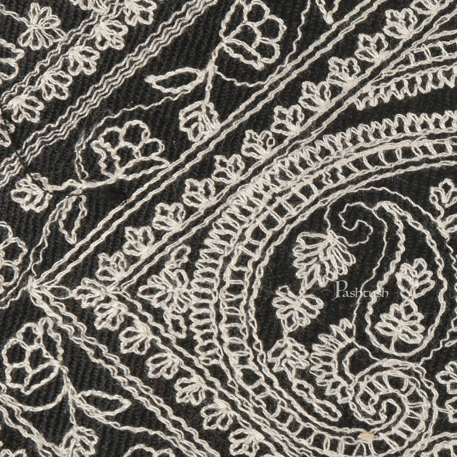 Pashtush India Mens Neckties Ties for Men Pashtush mens Fine Wool tie, Embroidered design, Black