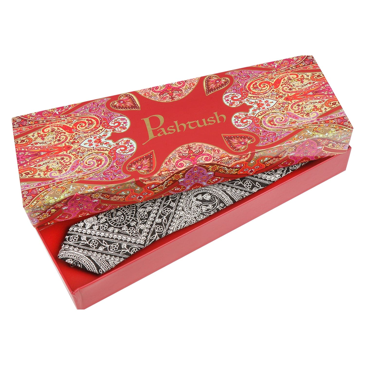 Pashtush India Mens Neckties Ties for Men Pashtush mens Fine Wool tie, Embroidered design, Black