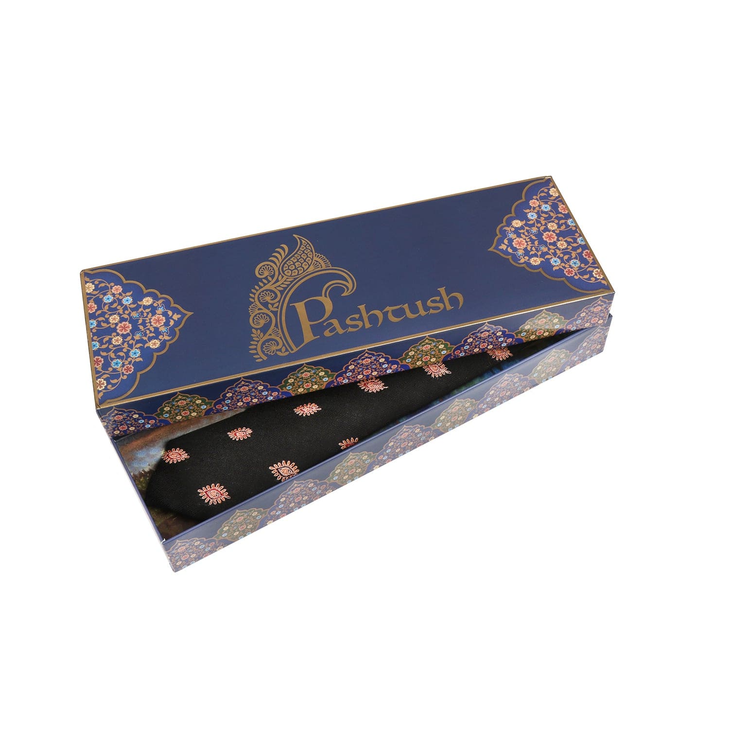 Pashtush India Mens Neckties Ties for Men Pashtush mens Fine Wool tie, Embroidered design, Black