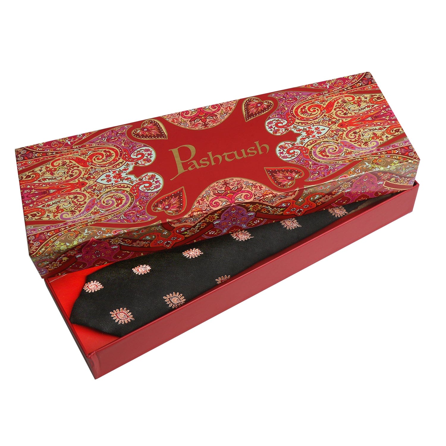 Pashtush India Mens Neckties Ties for Men Pashtush mens Fine Wool tie, Embroidered design, Black