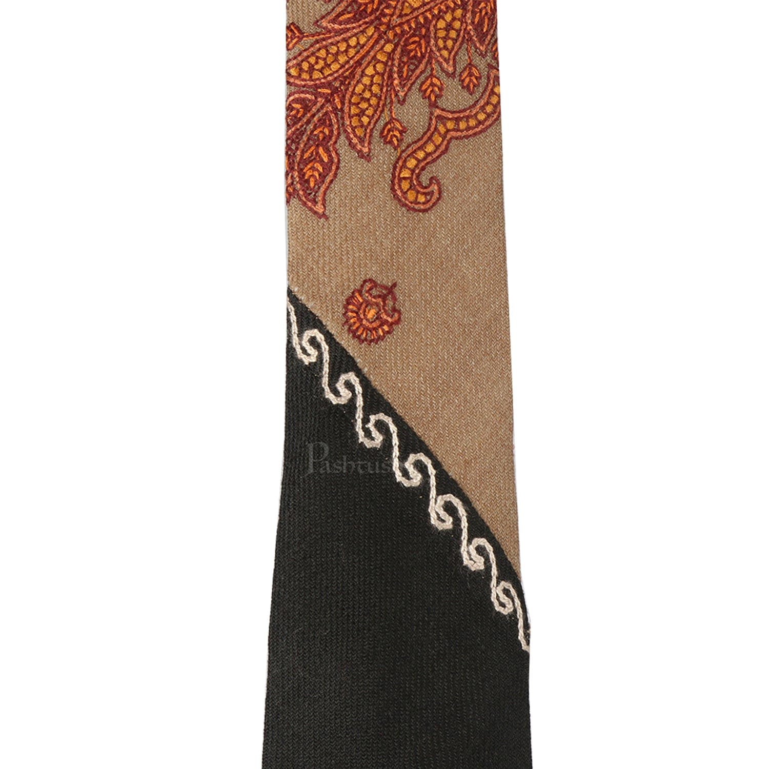 Pashtush India Mens Neckties Ties for Men Pashtush mens Fine Wool tie, Embroidered design, Black