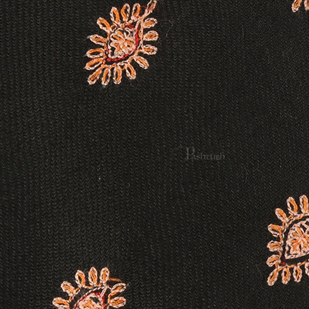 Pashtush India Mens Neckties Ties for Men Pashtush mens Fine Wool tie, Embroidered design, Black