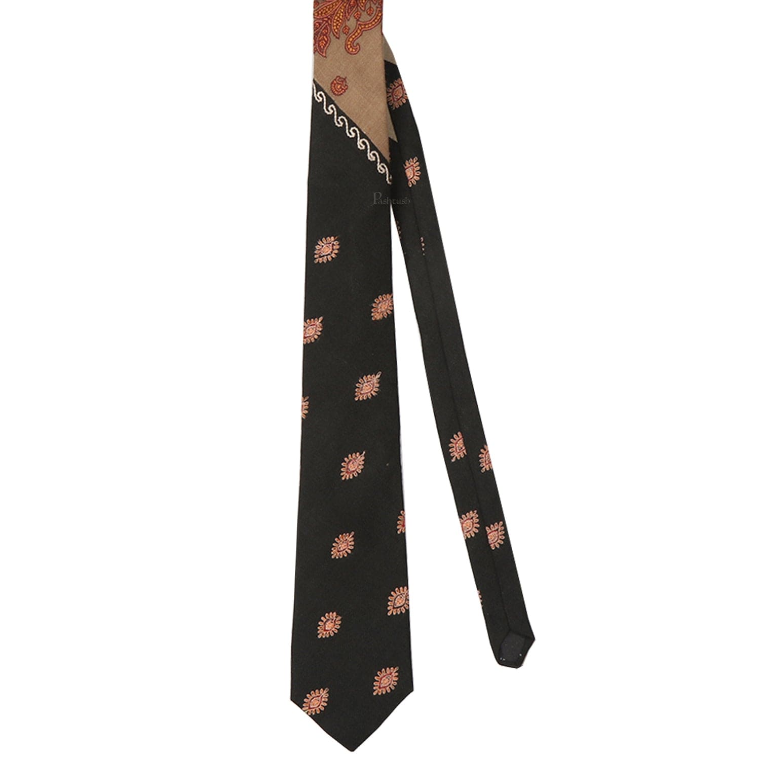 Pashtush India Mens Neckties Ties for Men Pashtush mens Fine Wool tie, Embroidered design, Black