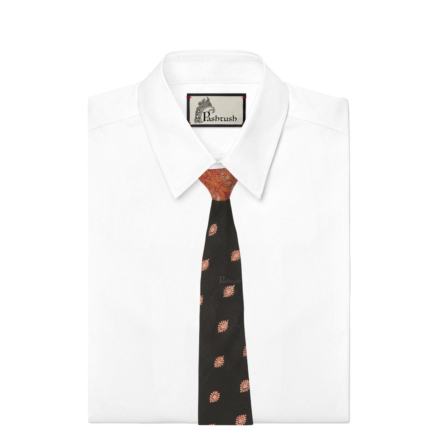 Pashtush India Mens Neckties Ties for Men Pashtush mens Fine Wool tie, Embroidered design, Black