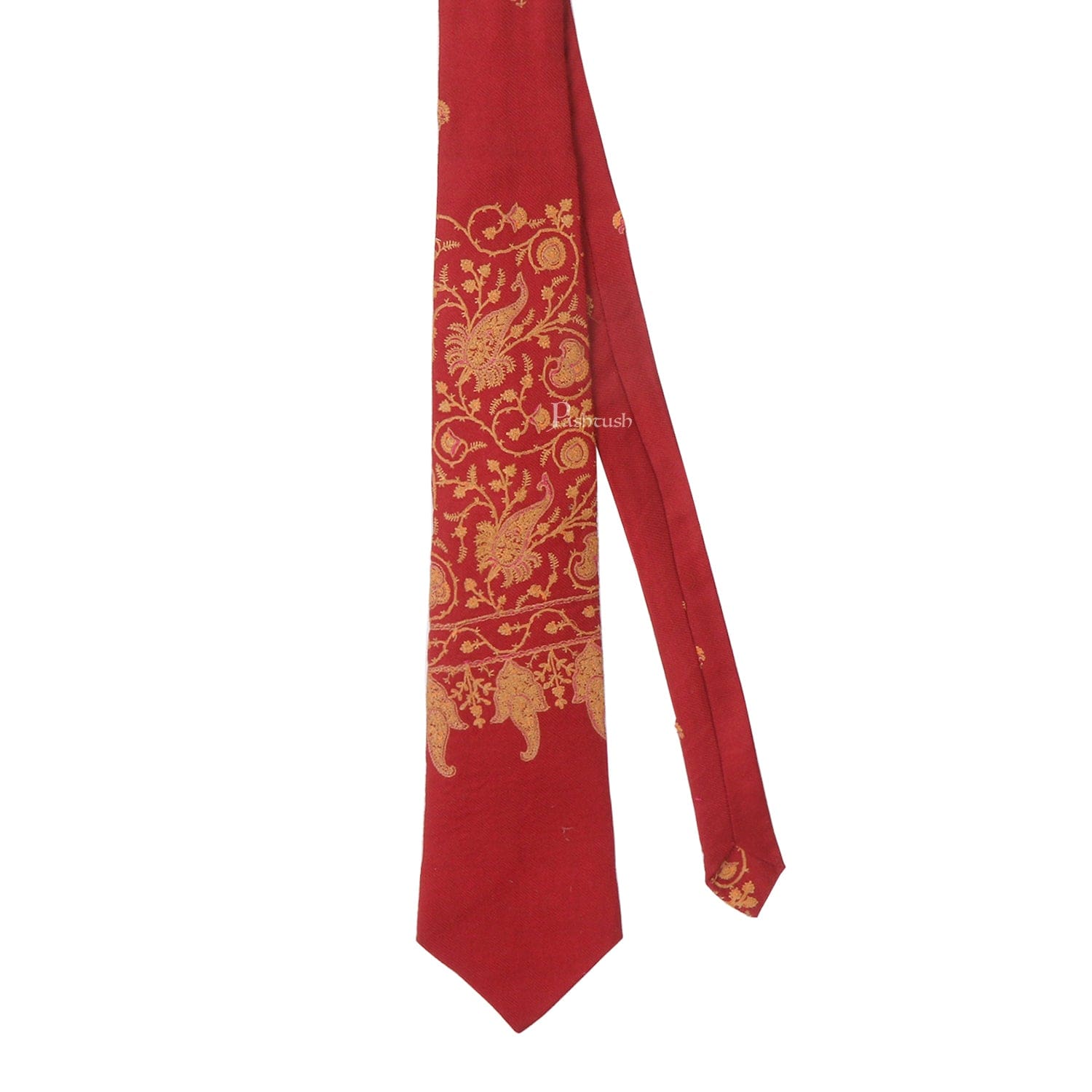 Pashtush India Mens Neckties Ties for Men Pashtush mens Fine Wool tie, Embroidered design, Maroon
