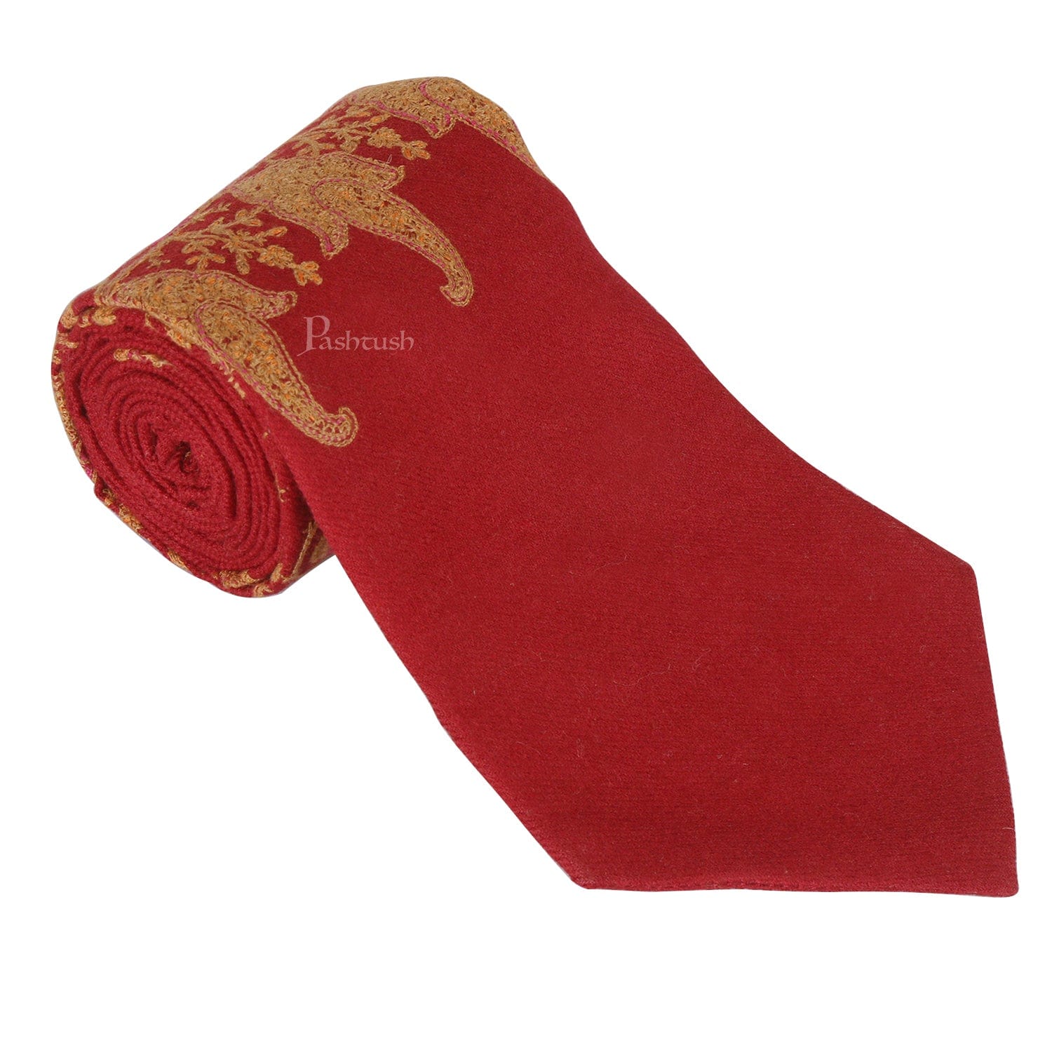 Pashtush India Mens Neckties Ties for Men Pashtush mens Fine Wool tie, Embroidered design, Maroon